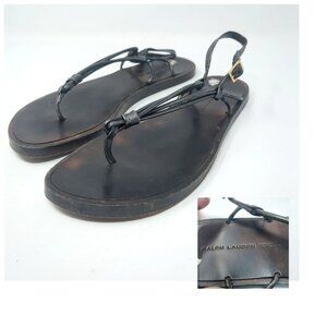 Ralph Lauren Sandals 10 Thong Brown Leather Flat